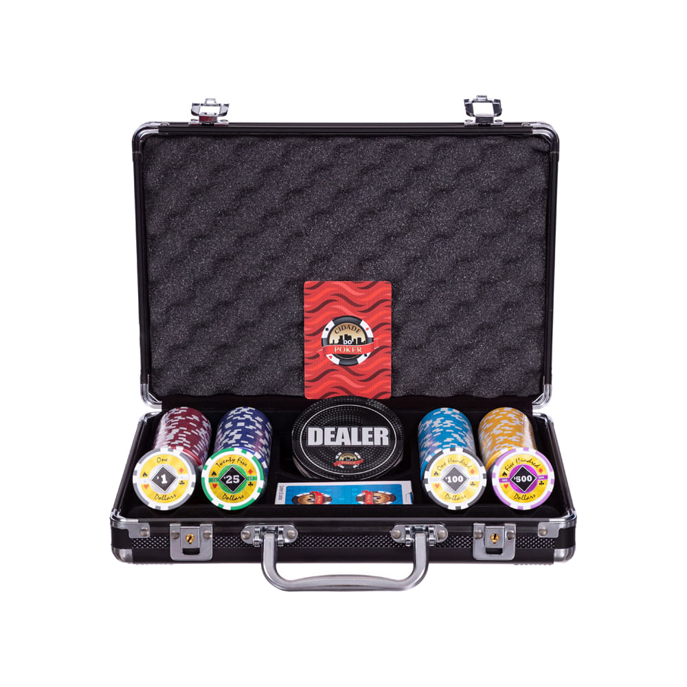 Maleta de Poker 200 fichas 11,5gms Black Diamond Preta Cidade do Poker